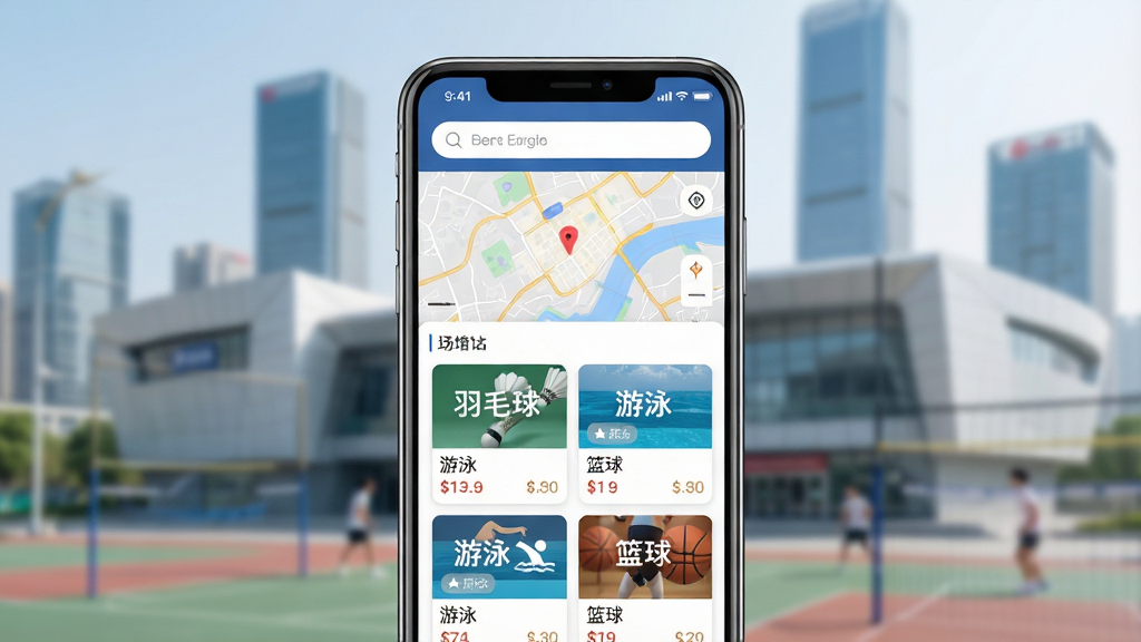 һ��չʾ���϶����ݡ�App���Ľ�����ֻ�����ͼ�������������ֻ���Ļ����Ļ����ʾApp��ҳ�����������������·��ǵ�ͼ�볡���б���ϵĲ��֣����ݿ�Ƭ�ϱ�ע�š���ë�򡱡���Ӿ�������򡱵ȱ�ǩ�ͼ۸񣬱�����ģ�����ִ������˶������⾰�������������ϸ�����������ʸɾ��޶���Ԫ��