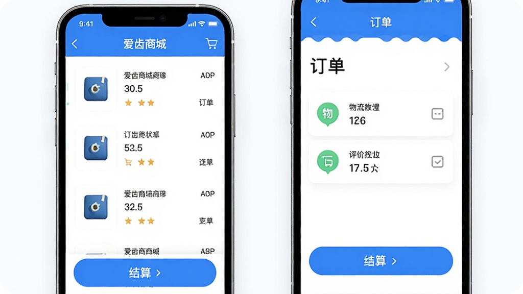�����̳�APP���ﳵ�붩���������棬�ֻ���Ļ��ʾ��Ʒ�б��ͽ��㰴ť������ҳ��������״̬ͼ���������ڣ����岼��������������ɫ�������ֱ�ǩ��ȷ������ִ���ƽ�����ʸ���