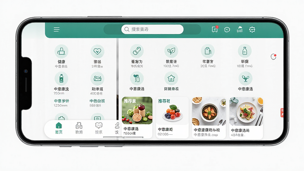һ��չʾ���⿵ѡApp����ȫò��ͼƬ����������Ϊһ�������ֻ�����Ļ����ʾ���⿵ѡ����ҳ�����������������м����������еĽ�����Ʒ����ͼ����Ƽ���Ʒ��Ƭ���ײ�Ϊ�������������������Ű����룬����ִ���Լ��ϸ��Բ�󣬻��ʸɾ����޶���Ԫ�ء�