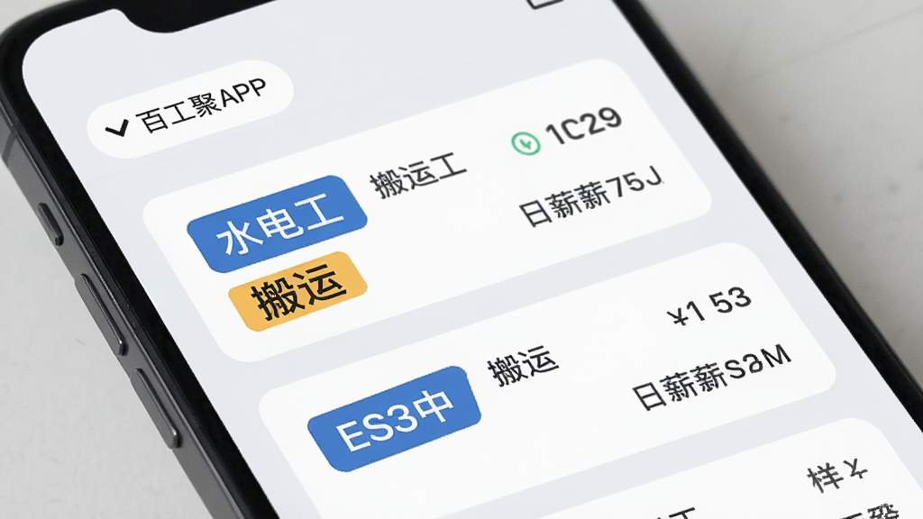 �ٹ���APP���������б����棬�ֻ���Ļ��д����Ļ����ʾһ�����ù�������Ƭ����Ƭ������Ŀ�Ĺ��ֱ�ǩ�硰ˮ�繤�������ˡ����Ա߱�ע�˾������н��������ǳ��ɫ����ƬΪ��ɫԲ�Ǿ��Σ�������ɸѡ��ť���������ƽ����ƣ��ɾ����࣬�޶���װ��