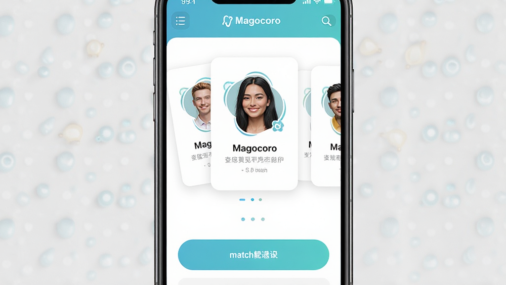 һ��չʾMagocoro����ƥ������ͼƬ������Ϊ�ֻ���Ļ����ʾ�û�ͷ��Ƭ��ƥ�䰴ť�����־��У��Ű����򣬷���������죬ϸ�ھ��£����ʸɾ��޶���Ԫ�أ�ͼƬ�д���