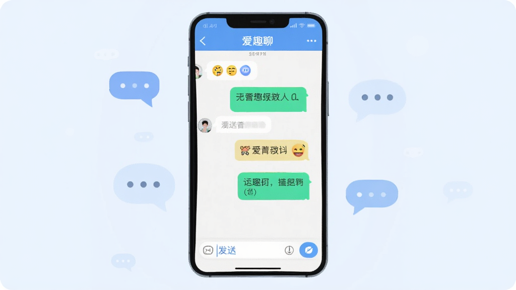 һ���ֻ���Ļ��ʾ����Ȥ�ġ�����Ի�����棬�Ի������������У������ֺͱ��飬����ײ��������ͷ��Ͱ�ť������Ϊ����ɫ���ֻ���Χ����ӯ����������Ư��Ԫ�أ�����ƽ���£����ʸɾ�