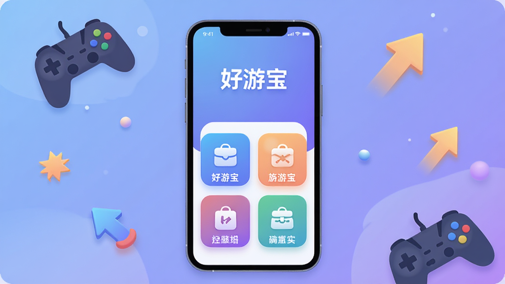 һ��չʾ�����α���Ӧ���������ͼƬ������������һ�������ֻ���Ļ����Ļ����ʾ�š����α�����Logo�ͼ������ܿ�Ƭͼ�꣬��������͵�����ɫ���䣬��Χɢ������Ϸ�ֱ������ټ�ͷ��������Ԫ�أ�����ִ���ƽ��ϸ��Բ�󣬻��ʸɾ��޶���Ԫ�ء�