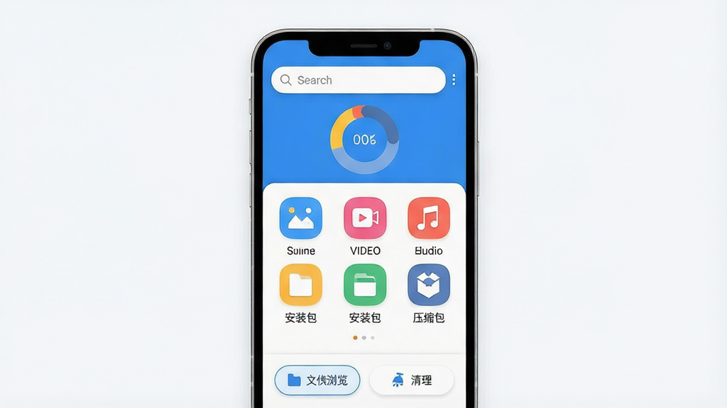 һ��չʾfile�ļ��������ֻ�App�������ͼƬ�������������ֻ���Ļ����Ļ����ʾfile�ļ��������Ľ��棬������������ʹ洢�ռ�ռ�û���ͼ���м���ͼƬ����Ƶ����Ƶ���ĵ�����װ����ѹ����������ɫ����ͼ���������У��ײ����ļ������������ť�����岼��������������ɫ������ִ���ƽ��ϸ��Բ�󣬻��ʸɾ��޶���Ԫ��