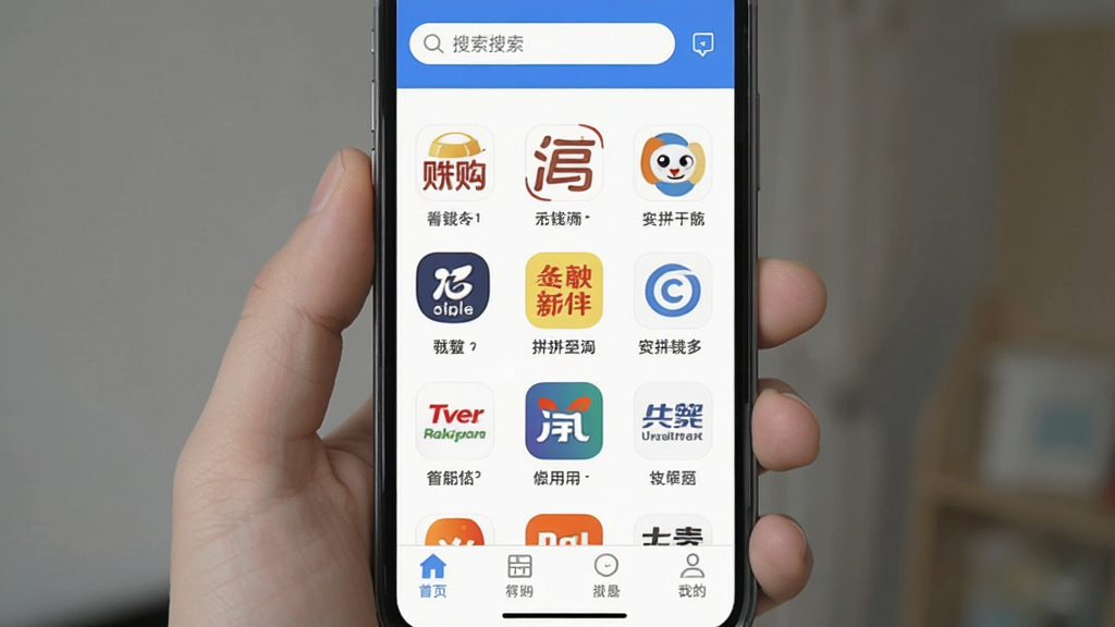 ƴƴ��ʡǮ�� �ֻ�Ӧ���������ͼ����ɫ������������ʾ�������м��Ǹ������ƽ̨ͼ���������У��ײ�����������������ɾ����࣬��������ɫΪ������ƽ����Ʒ�񣬻����������޶���Ԫ��