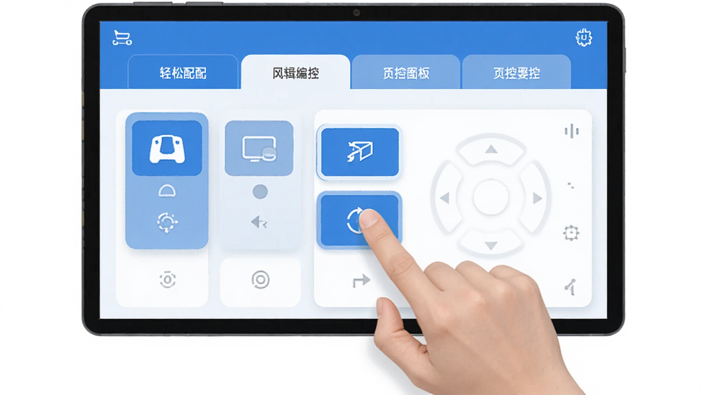 ����ң����������App�Զ���ң�����༭���棬�û�������ק��������λ�ã���Ļ���ж���豸��ǩҳ��������ˬ��������ɫ������ƽ����ƣ����ʸɾ�