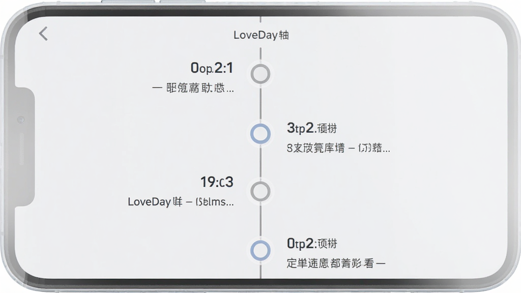 һ���ֻ�Ӧ�ý����ͼ����ͼƬ������չʾLoveDay��ʱ����ҳ�棬����Ϊǳ��ɫ���м���һ����ֱ��ʱ���ߣ����Ϸֲ��ż���Բ�νڵ㣬ÿ���ڵ��Ա������ںͼ�����֣����岼������������Լ�ִ������ʸɾ��޶���Ԫ��