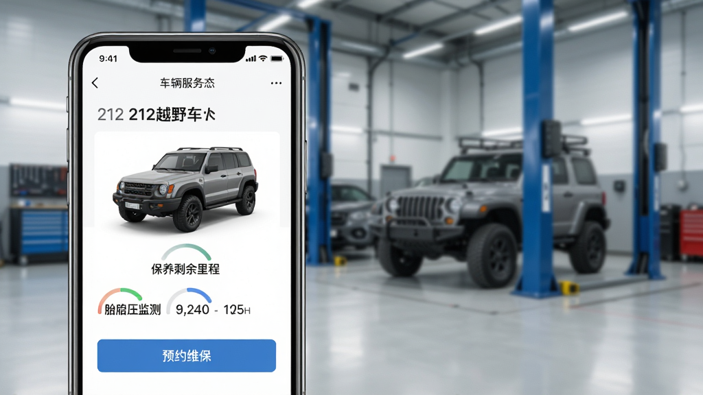 һ��չʾ212ԽҰ��App���������ܵ�ͼƬ���ֻ���Ļ��ʾ����״̬ҳ�棬��������ģ��ͼ������ʣ����̡�̥ѹ������ݺ�ԤԼά����ť������������ά�޳��䣬�������ִ���࣬�����������޶���Ԫ��
