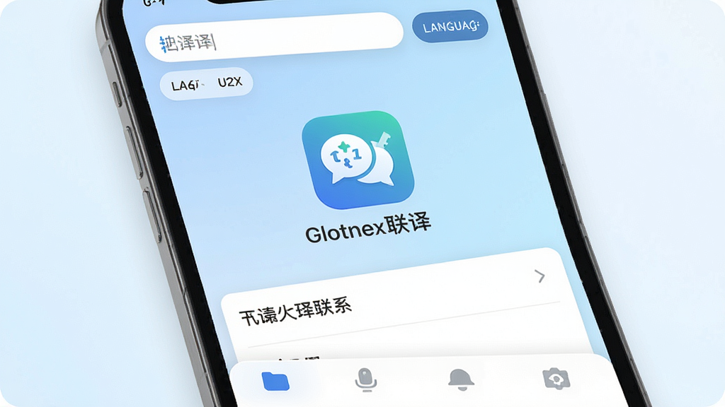 һ���ֻ���ĻչʾGlotnex����Ӧ���������ͼƬ������������Glotnex���������ͼ������ƣ������ǵ���ɫ�Ľ��䣬���沼�ּ�࣬����������������ѡ��ť���м��Ƿ�����չʾ�����ײ��й��ܵ�����������ִ���ƽ����ϸ��Բ�󣬻��������ɾ����޶���Ԫ��