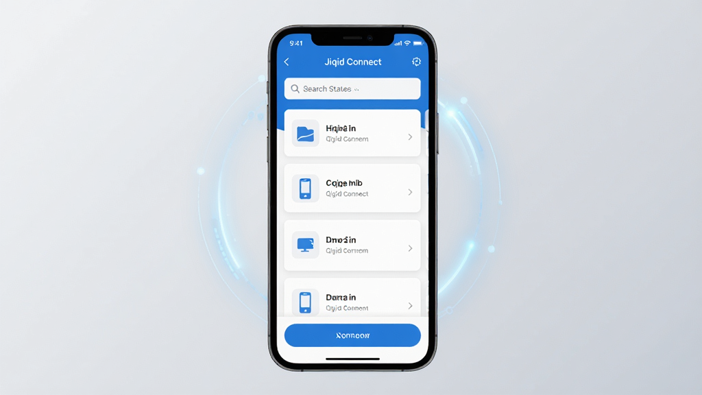 Jiqid Connect����������ȫòչʾ�������������ֻ���Ļ����Ļ����ʾJiqid ConnectӦ�ý��棬������������ɫΪ�����������豸����״̬�����м����豸�б���Ƭ���ײ������Ӱ�ť�����������ִ���ƽ��������Ϊǳ��ɫ���䣬�ֻ���Χ�е����ĿƼ��й��Σ����ʸɾ������޶���Ԫ��
