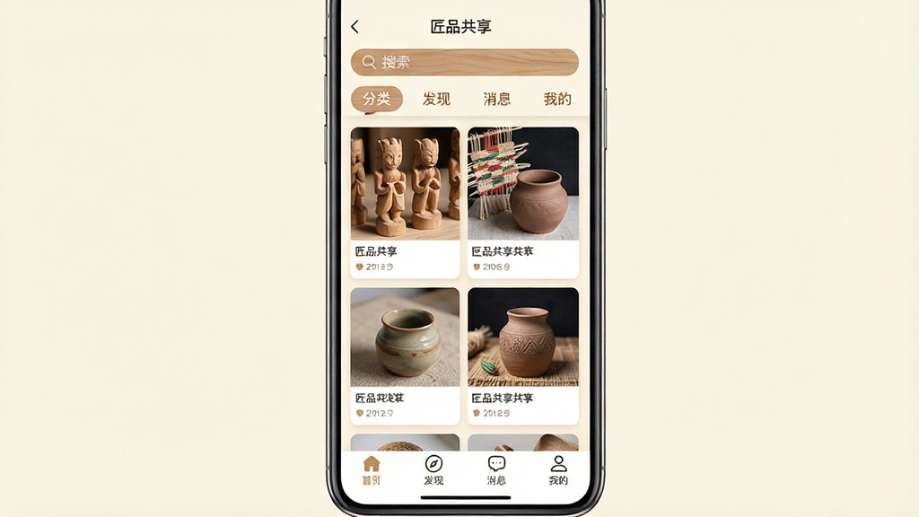 һ���ֻ�Ӧ�ý���չʾͼ�����������ǡ���Ʒ������App����ҳ���������������ͷ����ǩ���м����ٲ������ֵ��ֹ���Ʒ��Ƭ������ľ�񡢱�֯�����յ�ͼƬ���ײ�����ҳ�����֡���Ϣ���ҵ��ĸ�����ͼ�꣬������������ů���װ�ɫ��������ԭľɫ��׺�����ʸɾ��������޶���Ԫ��