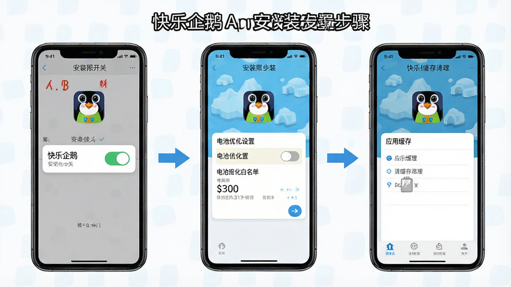 һ��չʾ��������족App��װ���ò����ʾ��ͼ������Ϊ�ֻ���Ļ������չʾ����һ����ʾ��װȨ�޿��أ��ڶ�����ʾ����Ż����������ã���������ʾӦ�û����������棬���ֲ������������У����Ϊ���̷̳磬ϸ�ڴ��м�ͷ�����͡�������족ͼ�꣬���������ɾ����޶���Ԫ��