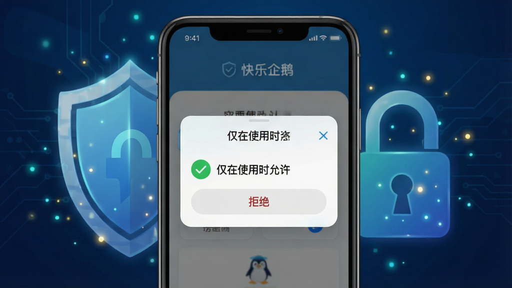 һ��չʾ��������족App��˽�������ܵ�ʾ��ͼ������Ϊ�ֻ���Ļ��ʾȨ�޹�������������������ɫ�Թ���ע������ʹ��ʱ�������͡��ܾ���ѡ�����Ϊ���ƺ����ĳ���ͼ�Σ����ֲ��þ��о۽������Ϊ��ȫ�Ƽ��磬ϸ�ڴ���΢������Ч�������ʸ����࣬�޶���Ԫ��