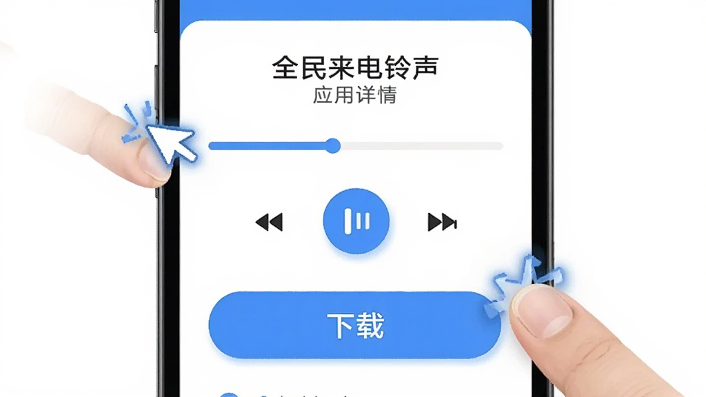 ȫ����������Ӧ�ò������棬չʾһ������������ҳ���м��ǲ��Ž�������������ť���·�����Ŀ�����ذ�ť����Ϊ����������ѡ��ֻ���Ļ��Χ����ָ����Ķ���ʾ�⣬�����࣬��ťԲ��������ɫ�����ʸɾ����޶���Ԫ��