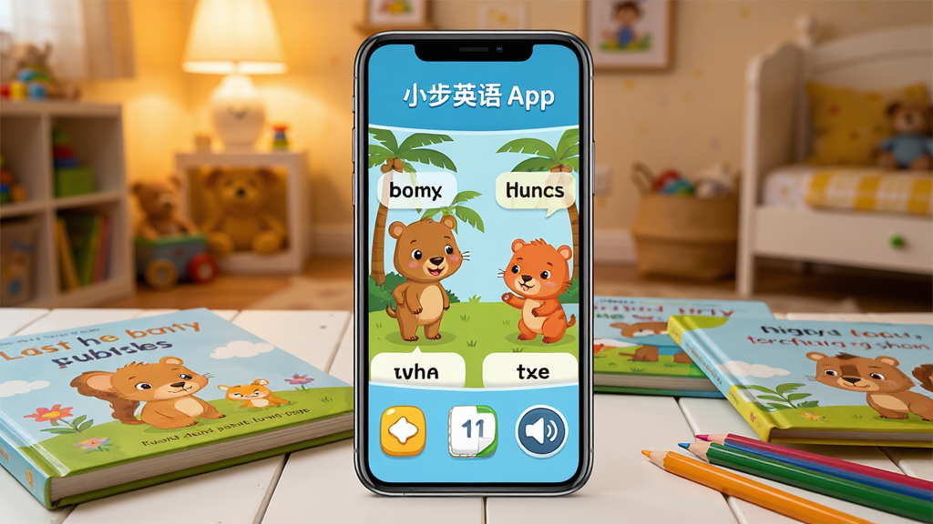 һ��չʾС��Ӣ��汾App�������ͼƬ�����������Ǵ򿪵��ֻ���Ļ����Ļ����ʾɫ�����޵Ķ�ͯӢ��汾�Ķ����棬�п�ͨ�����ɫ��Ӣ�ĵ��ʱ�ע����Ļ�·��з�ҳ��ť���ʶ�ͼ�ꡣ��Χɢ���ż���ʵ��Ӣ�Ļ汾�Ͳ�ɫǦ�ʣ���������ܰ�Ķ�ͯ�����ã�ůɫ���ƹ⡣������ͨ���ã����������ɾ����޶���Ԫ�ء�