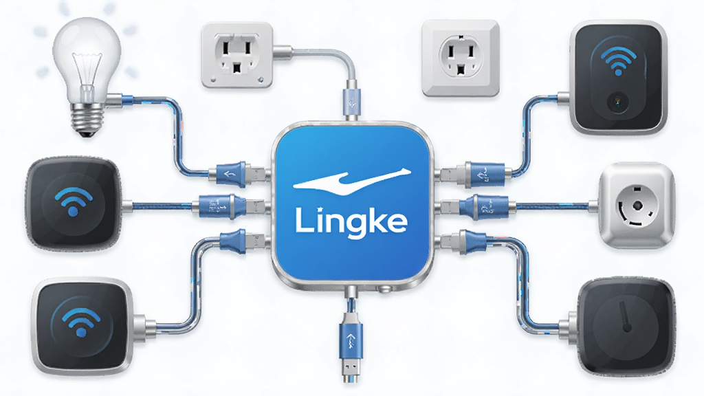 һ��չʾ Lingke ���豸�����ԵĲ廭������������ Lingke ��ͼ�꣬������������������������Ų�ͬ��״�������豸������ݡ��������������ȣ��������Ƽ���ɫ��Ϊ��ɫ����ɫ��ϸ�ڷḻ�����ʸɾ�