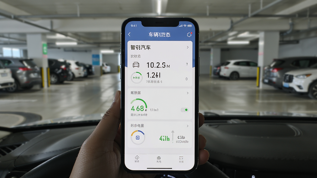 �ֻ���Ļ��ʾ�Ǽ�����App����״̬���ҳ�棬�����Ϊ�����Ϣģ�飬չʾ����״̬��̥ѹ���ݡ�ʣ������ͳ����ȣ����ֹ����������ֱ�ۣ�������ͣ�������������������޶���Ԫ��