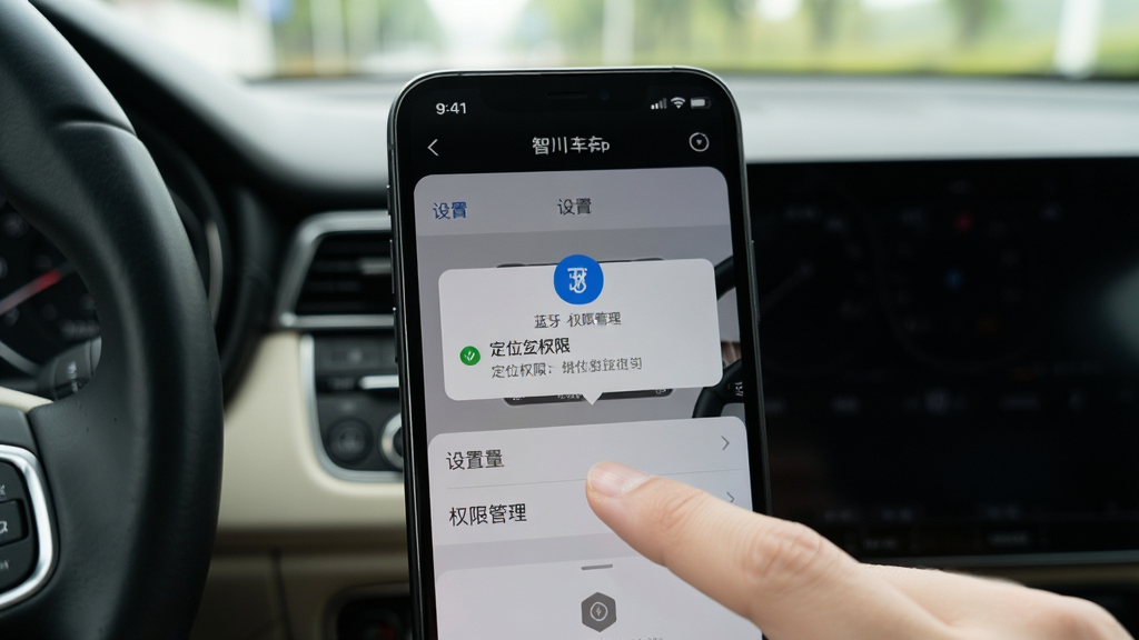 �ֻ���Ļ��ʾ�Ǽ�����App����ҳ�棬��������ָ���ڵ����Ȩ�޹�����ѡ���Ļ�Ϸ����������Ͷ�λȨ����ʾ�򣬱����ǳ����ӽǣ����дʵ���������ʸɾ��޶���Ԫ��