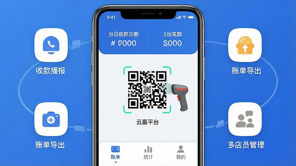 һ��չʾ��Ӯƽ̨���Ĺ��ܵ���ϸ����ͼ��������һ���ִ����������ֻ����ֻ���Ļ��ʾ��Ӯƽ̨���տ������棬���涥���е����տ��ܶ�ͱ������м�����Ŀ���տ��ά���ɨ��ǹͼ�꣬�ײ����˵���ͳ�ƺ��ҵ�����ѡ����������������ܻ����ż���Ư����ͼ��������ܣ����տ�����˵����������Ա�������Ű���þ��й�ͼ�����Ϊ�ִ���ƽ���Ƽ��磬ϸ��Բ�󣬻��ʸɾ����޶���Ԫ�ء�