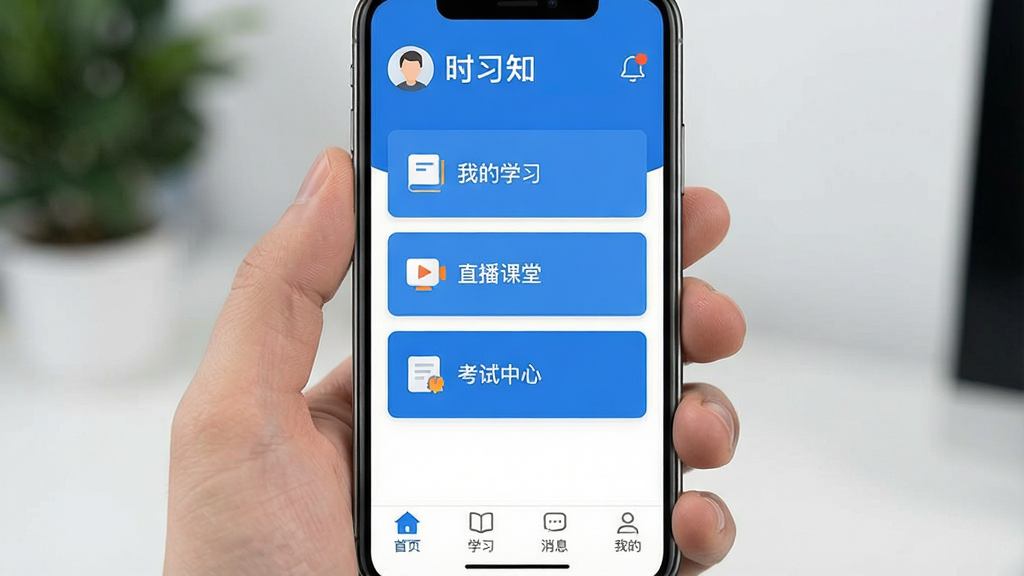 �ֻ���Ļչʾ��ʱϰ֪��Ӧ�������棬���岼�������������Ǹ���ͷ�����Ϣ֪ͨͼ�꣬�м�����ͻ����ʾ���ҵ�ѧϰ����ֱ�����á����������ġ������ܿ�Ƭ���ײ�Ϊ��ҳ��ѧϰ����Ϣ���ҵ��ĸ�����ѡ�����ɫ������Ϊ��������ִ���࣬����ɾ��޶���Ԫ�أ��߻��ʣ���ƽ����ƣ����Ľ������������ɱ�
