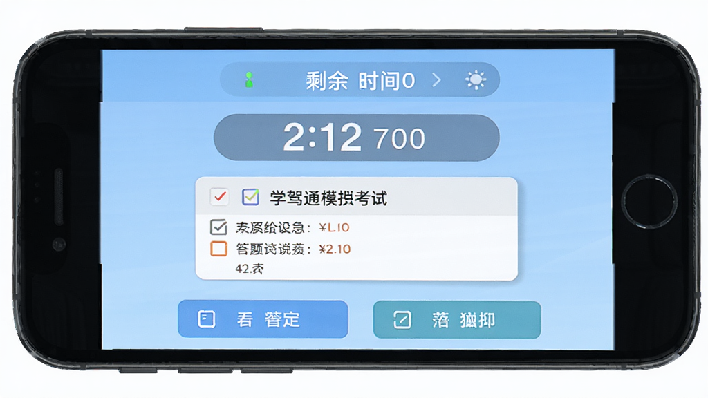 ѧ��ͨģ�⿼�Խ��棬�ֻ���Ļ��ʾ���Ե���ʱ�ʹ��⿨���Ϸ���ʣ��ʱ�䣬�·���ѡ�ť������Ϊǳ��ɫ�������ˬ���������������ʸɾ��޶���Ԫ��