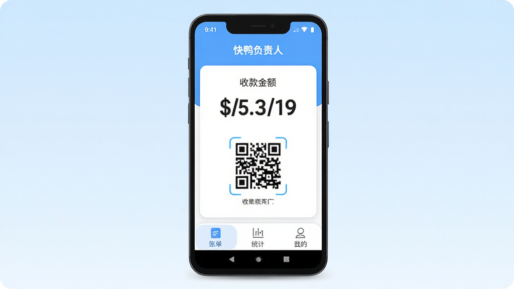��Ѽ������App������ȫòչʾ������������һ̨��׿�ֻ�����Ļ��ʾ�տ����ҳ�棬�����С���Ѽ�����ˡ����ֱ�ʶ���м�����Ŀ���տ������ֺͶ�ά��ͼ�꣬�ײ������˵���ͳ�ơ��ҵ�����ѡ��������Ǹɾ���ǳ��ɫ���䣬����ִ���ƽ����ϸ��Բ�󣬻��������޶���Ԫ��
