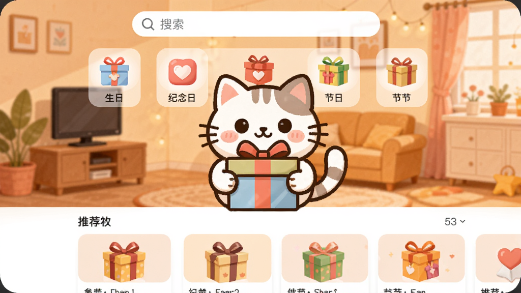 ����èApp������չʾ������������һֻ�ɰ��Ŀ�ͨè�䱧������У���������ܰ��ůɫ�����䣬�����Ϸ���ʾ���������м��Ǹ����������ͼ�������ա������ա����գ��·����Ƽ����￨Ƭ�б������ͨ��ƽ�������ʸɾ��������޶���Ԫ��