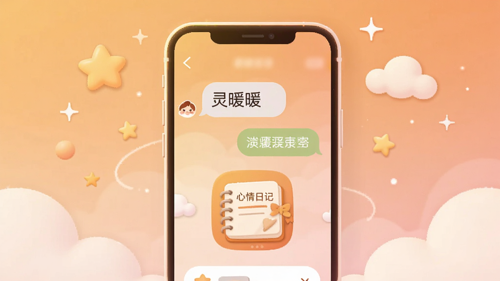 ����������һ����ů���ֻ���Ļչʾ���棬��Ļ����ʾ����ůů��������Ի���������ռǱ�ͼ�꣬��������͵�ů��ɫ��ǳ��ɫ���䣬��Χ���������Ǻ��ƶ�Ŀɰ�װ�Σ����ֲ��þ��жԳ��Ű棬���Ϊ��ƽ������ϵ�廭��ϸ�����ֻ���Ե����΢���Σ����ʸɾ��������޶���Ԫ��