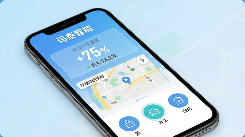 һ��չʾ��̩����APP���Ľ�����ֻ�����ͼ���ֻ���Ļ��ʾ����������ҳ�������С���̩���ܡ����ֱ�ʶ���м���ʾ�綯�������ٷֱȡ�ʣ��������̡�������λ��ͼ����ͼ���ײ��н�����Ѱ�����������Բ�ΰ�ť��������ǳ��ɫ���䣬������ִ������ʸɾ��������޶���Ԫ��