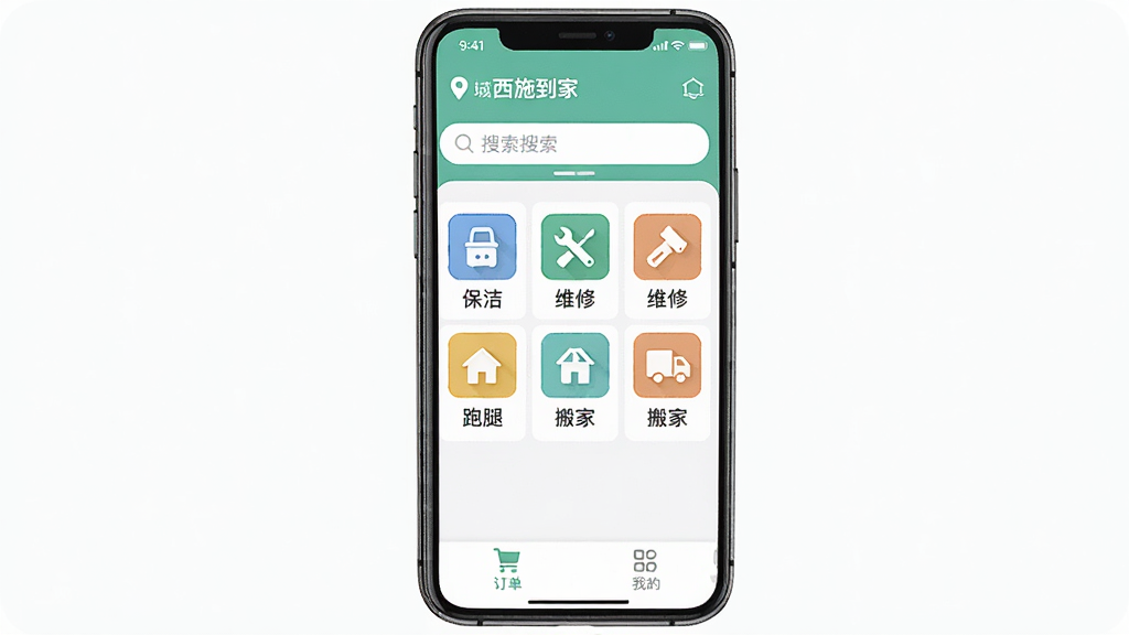 һ���ֻ���Ļչʾ����ʩ���ҡ�APP�������ͼƬ���������ֻ���APP���棬���־��У��Ű�Ϊ����չʾ������Ǳ�ƽ���ִ���ƣ�ϸ���Ͻ��涥����ʾ��λ���к��������м��Ǳ��ࡢά�ޡ����ȡ���ҵȷ���ͼ�����񣬵ײ��Ƕ������ҵ�ѡ������������ɾ��޶���Ԫ��