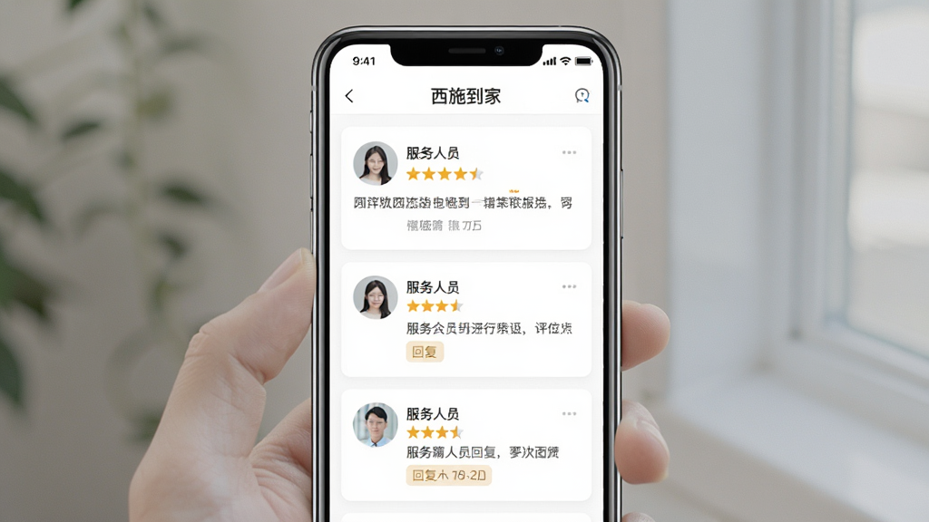 һ��չʾ����ʩ���ҡ�APP������Ա����ҳ���ͼƬ���������ֻ���Ļ�����־��У��Ű�Ϊ��Ƭ�б�������Ǹɾ���Լ����ƣ�ϸ������ʾ�û�ͷ���Ǽ����֡��������ֺͷ�����Ա�ظ������������ɾ��޶���Ԫ��