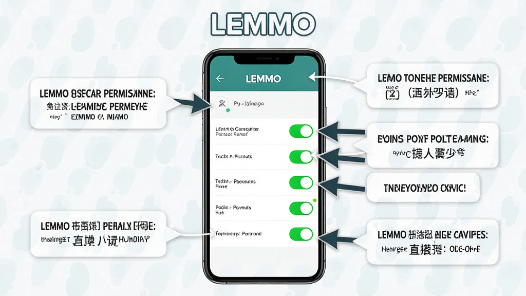 LEMMO���ֲ���ָ��ͼ������Ϊһ���ֻ���Ļ��ʾLEMMO��Ȩ������ҳ�棬�Ա��м�ͷָ�����Ȩ�޿��أ�����Ϊ�ֻ������ܱ߻�����ʾ���ݣ��Ű�����������ǿ�����Ϊ��ƽ���̷̳磬ϸ����Ȩ�޿�������ɫ������ע�����ʸ��壬�ɾ��޶���Ԫ�أ�ҳ�涥����ʾ���֡�LEMMO��