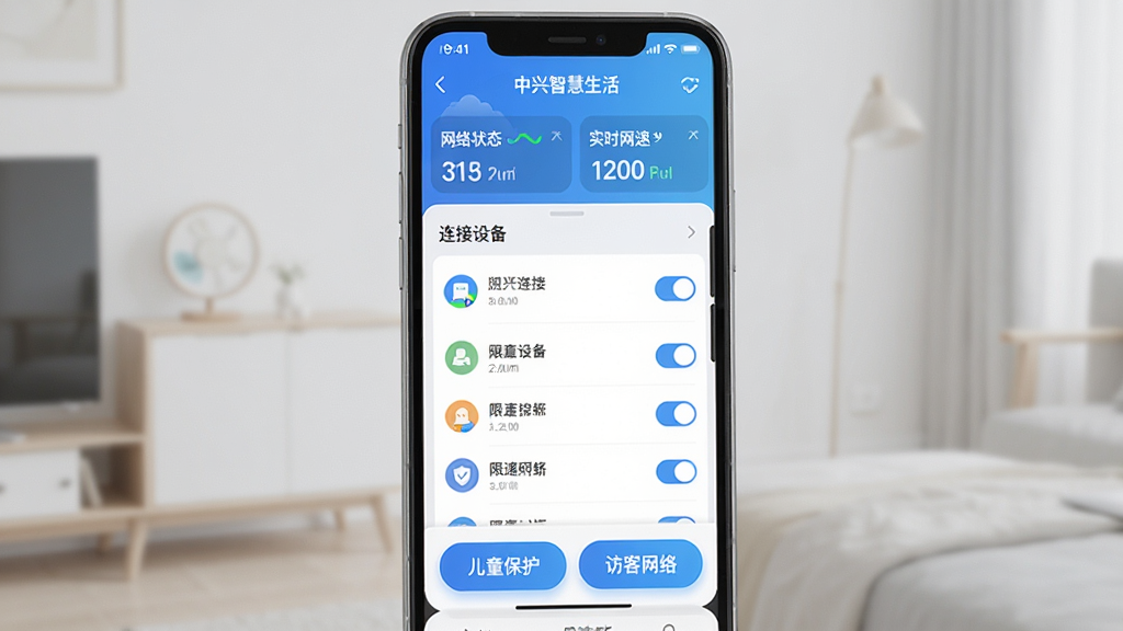 �����ǻ�����App·�����������棬�ֻ���Ļ��ʾ�������ǻ����WiFi����ҳ�棬����������״̬��ʵʱ���٣��в�չʾ�������豸�б������ٿ��أ��ײ��ж�ͯ������ÿ����簴ť�������������Ű���������Ƽ���Լ�����׽���ɫ����ϸ��Բ�󣬻��ʸɾ����޶���Ԫ�ء�