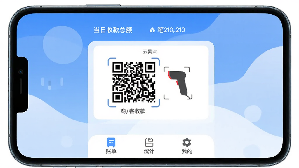 �ֻ���Ļ����չʾ��������տ���棬������ʾ�����տ��ܶ�ͱ������м�����Ŀ���տ��ά���ɨ��ǹͼ�꣬�ײ����˵���ͳ�ơ��ҵ�����ѡ�����������ɫ�Ͱ�ɫΪ��ɫ�������岼�ּ������������ִ���ƽ�����ʸɾ��޶���Ԫ��