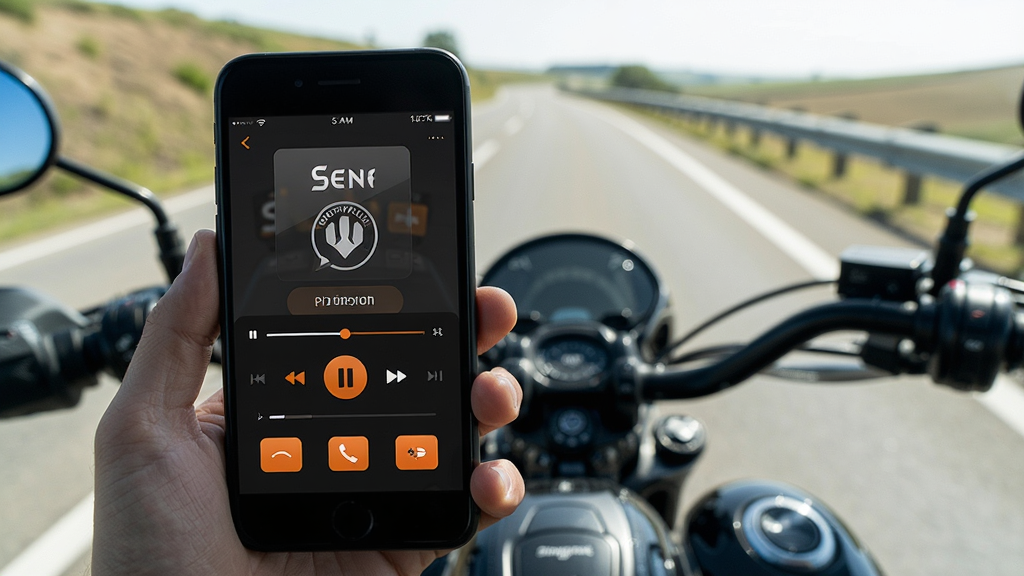 һ��չʾSena Motorcycles������ͨ�����ƽ����ͼƬ���������ֻ���Ļ��ʾ���ֲ������ؼ������絯���������ǹ�·���еĵ�һ�ӽǻ��棬���������ɫ���⣬��ɫ��ť��Ŀ�������ʵ�ã����ʸɾ��������޶���Ԫ��