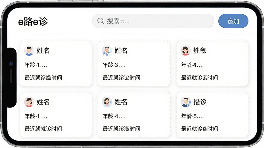 һ��AI���ɵĽ���ʾ��ͼ�����������ǡ�e·e�App�Ľ�������ҳ�棬��Ļ����ʾ���ſ�Ƭʽ������Ŀ��ÿ�ſ�Ƭ�������������䡢�������ʱ�����Ϣ������������������Ӱ�ť�����ֲ����������У�����Լ����ϸ�����������ʸɾ�������Ϊ��ɫ��������Ԫ��