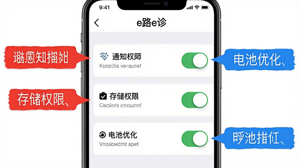 һ��AI���ɵĲ���ָ��ͼ�����������ǡ�e·e�App��Ȩ�����ý����ͼ�����Ļ����ʾ֪ͨȨ�ޡ��洢Ȩ�ޡ�����Ż���������ѡ�ÿ��ѡ���Ա��к�ɫ����ɫ����ʾ��ע������Ϊ��ֱ�б����������ֱ�ۣ�ϸ��ͼ����ȷ�����ʸɾ�������Ϊ��ɫ���޶���װ��