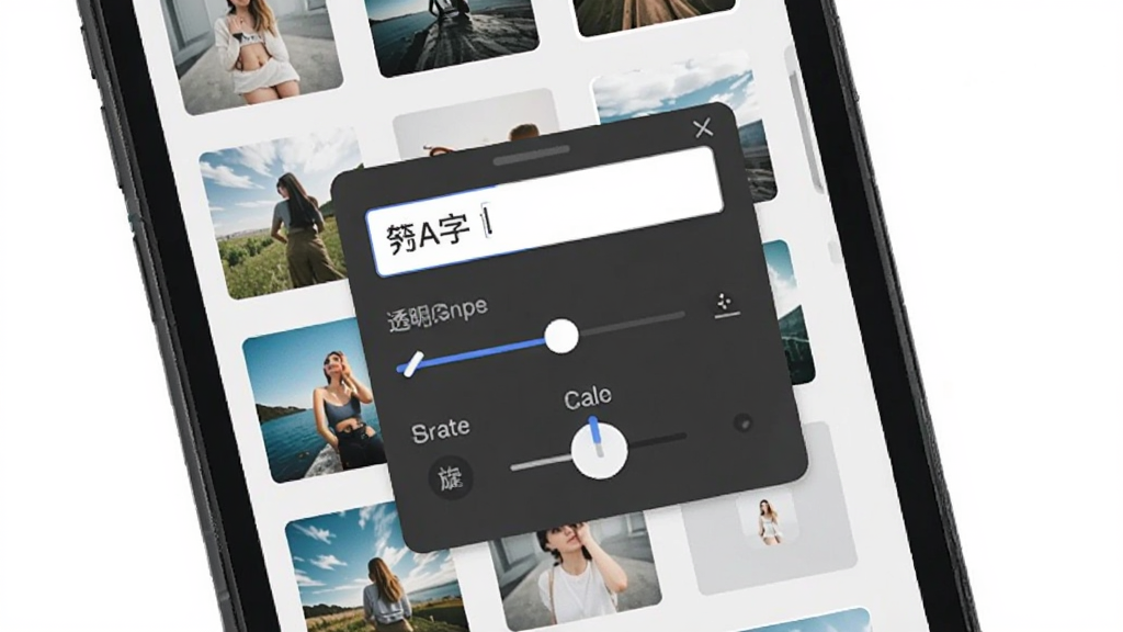 ��ͼ������ˮӡ���ܽ��棬�ֻ���Ļ��ʾ����ͼƬ����ͼ���У��м���ˮӡ������壬�������������͸���Ȼ��顢��ת�Ƕȵ��ڣ�����Ϊǳ��ɫ�������������ʵ�ã���������������Ԫ��