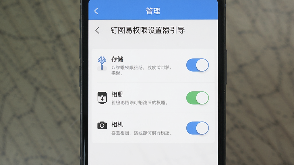 ��ͼ��Ȩ�������������棬�ֻ���Ļ��ʾӦ��Ȩ�޹���ҳ�棬�����洢����ᡢ���Ȩ�޿��أ�������������ʾ˵��Ȩ����;����������ˣ���������������Ԫ��
