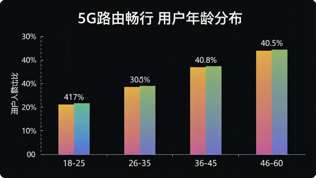 һ��չʾ5G·�ɳ����û�����ֲ�����״ͼͼƬ����������״ͼͼ�������ֺ����������18-25��26-35��36-45��46-60���������û�����ռ�ȣ��Ű����������������ͳ��ͼ�����ϸ����������ɫ���䣬��ֵ��ע��ȷ�����ʸɾ��޶���Ԫ�أ�ͼƬ�����ְ�����5G·�ɳ��� �û�����ֲ���