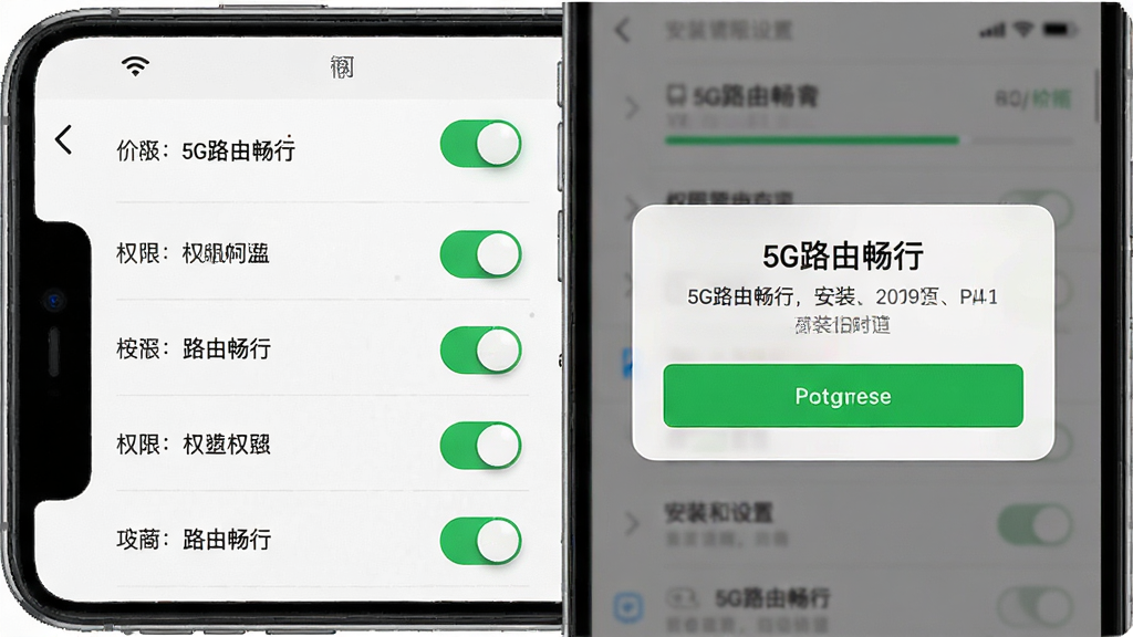 һ��չʾ5G·�ɳ������ֻ��ϰ�װ��Ȩ�����ý����ͼƬ���������ֻ���Ļ��ʾȨ�޹����б��Ͱ�װ�����������������Ȩ�޿����б����Ҳ��ǰ�װȷ�ϵ������Ű��������ˣ����ƫ��ϵͳ���ý��棬ϸ���Ͽ��ذ�ť�и߹�Ч�������������ɶ������ʸɾ��޶���Ԫ�أ�ͼƬ�����ְ�����5G·�ɳ��С�