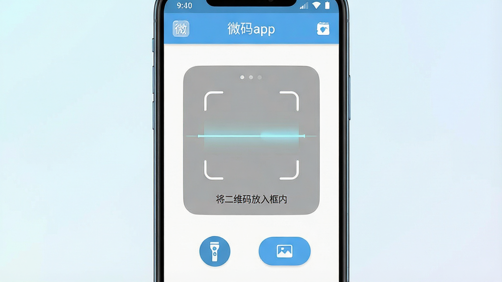 һ��չʾ��΢��app������ȫò���ֻ�Ӧ�ý����ͼ��������һ��������׿�ֻ����ֻ���Ļ����ʾ��΢��app����ɨ�������棬�����Ϸ���ȡ���������м���ɨ���ߺ���ʾ���֡�����ά�������ڡ����·����ֵ�Ͳ���غ���ᵼ�밴ť���Ű������������Ϊ�ִ���ƽ����ƣ�ϸ���ϰ�ťԲ��ͼ�꾫�£����ʸɾ��޶���Ԫ�أ�����ɫ���԰�ɫ��ǳ��Ϊ��������Ϊ��ɫ���䣬������װ�Σ����廭�ʣ��޶���Ԫ��