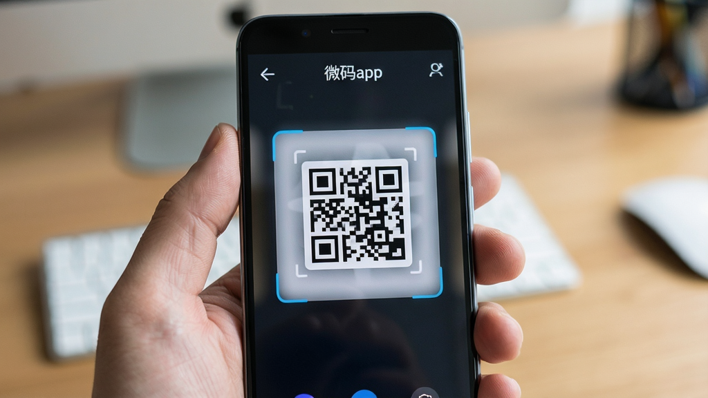 һ��չʾ��΢��app�����ֻ��ϲ���ɨ����̵ĳ���ͼ��������һֻ�����Ű�׿�ֻ����ֻ���Ļ��ʾ��΢��app����ɨ��ȡ����ȡ��������һ����ά�룬����Ϊ�ֻ���Ļ��д���Ű���У����Ϊдʵ��Ƭ���ϸ������ָ��Ȼ�ճ��ֻ�������Ϊģ�������滷�������ʸɾ��������޶���Ԫ�أ����廭��