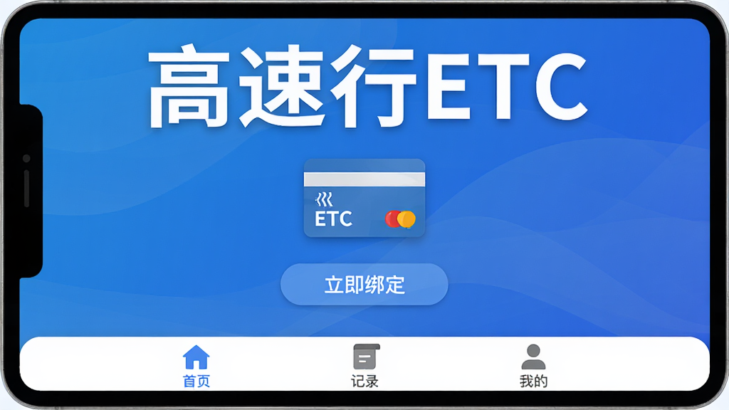 ������ETC���������棬��ɫ���䱳����������ʾ��������ETC����ɫ���֣��м���ETC��Ƭͼ��͡������󶨡���ť���ײ�����ҳ����¼���ҵ�������ǩ�����岼�ָɾ���ˬ������ִ���ƽ�����ʸ��壬�޶���Ԫ��