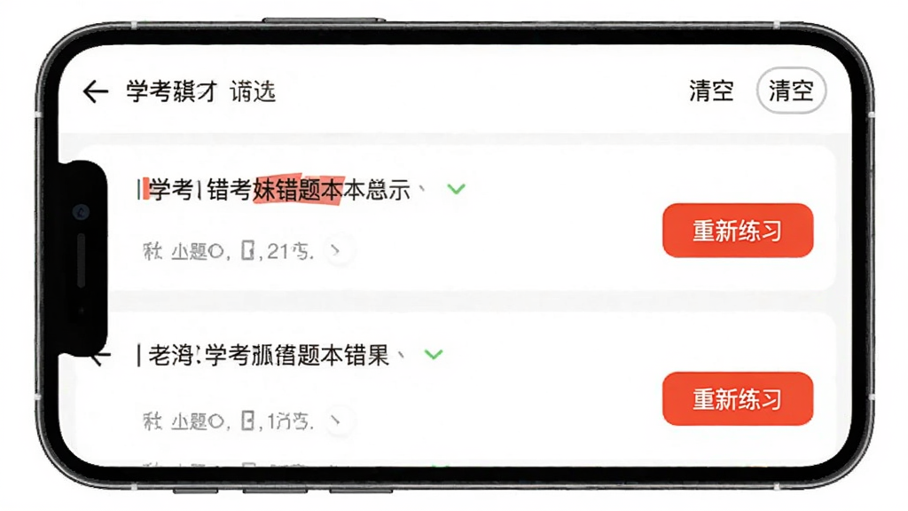 ѧ����App���Ȿ����չʾ���ֻ���Ļ��ʾ�����б����棬ÿ��������к�ɫ��Ǻ�������ϰ��ť��������ɸѡ�����ѡ�����Ϊ��ɫ�������ʵ�ã����������޶���Ԫ��