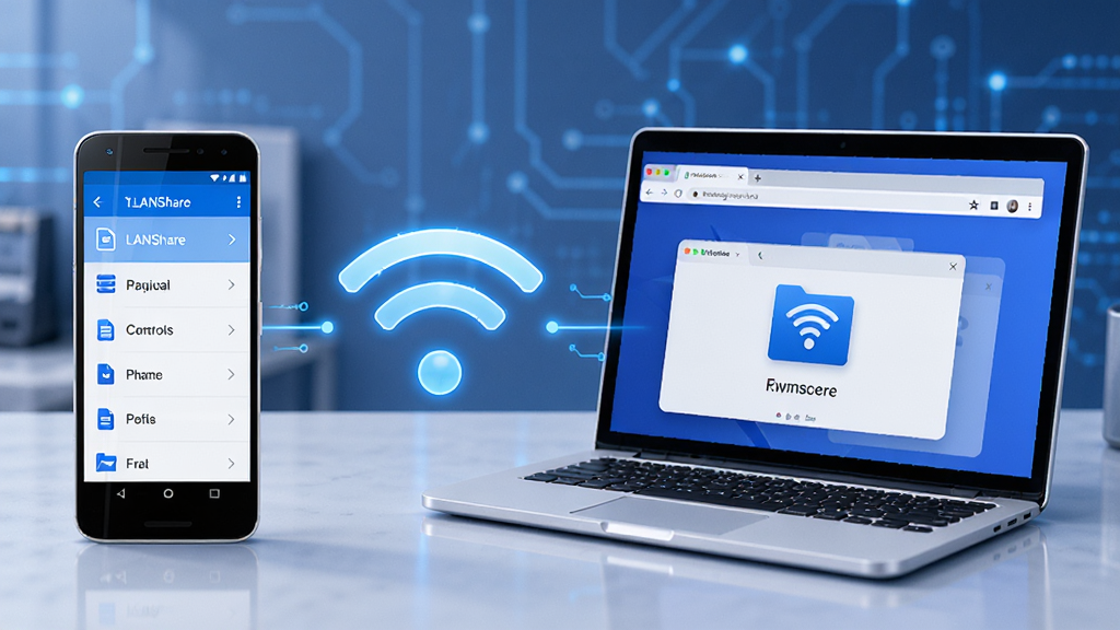 LANShare��ƽ̨����ʾ��ͼ����������ǰ�׿�ֻ����Ҳ��ǱʼǱ����ԣ��м���WiFi�ź�ͼ�����ӣ��ֻ���Ļ����ʾ�����б����������������ҳ�����ļ���������Ƽ���ʮ�㵫�����Ȼ��ڣ�������ɫ�����ɾ�����