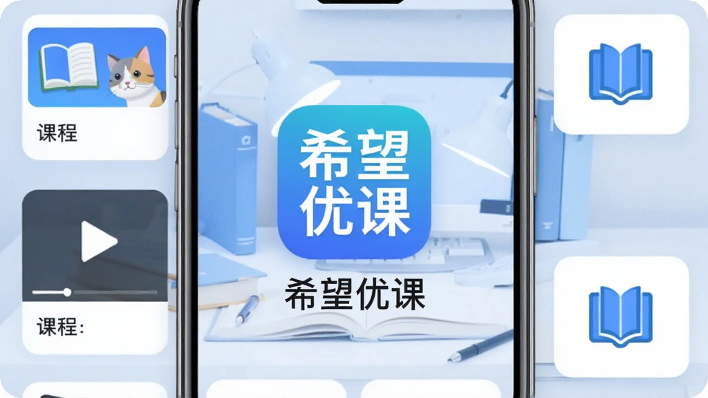 һ��չʾϣ���ſ�App��������ֻ���ͼ������������ϣ���ſ�Ӧ��ͼ������ƣ�����Ϊ��������ѧϰ��������Χ���ƿγ̿�Ƭ����Ƶ���Ű�ť�͵�����ͼ�꣬��������ִ������ʸɾ��������޶���Ԫ��