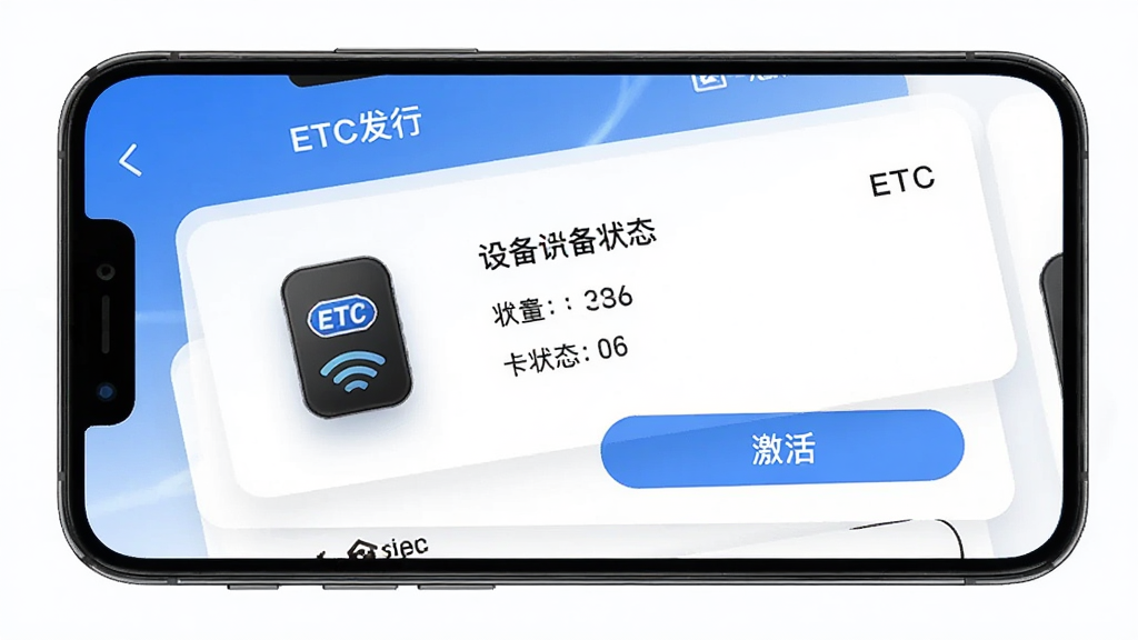 һ���ֻ���Ļչʾͼ����������ʾ��ETC���С�App���豸����ҳ�棬������ETC�豸ͼ���״̬��Ϣ������Ϊ��Ƭʽ�����Ƽ��У�ϸ��չʾ�豸��������״̬�ͼ��ť�����������ɾ����޶���Ԫ��