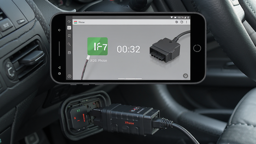 һ��չʾXhorse�����ڰ�׿�ֻ�������OBD�豸��ʾ��ͼ���������ֻ���Ļ��ʾ������״̬���·���OBD�豸���ڳ����ӿ��ϣ������ǳ��ڼ�ʻλ�ӽǣ����дʵ��������Ȼ�������������޶���Ԫ��