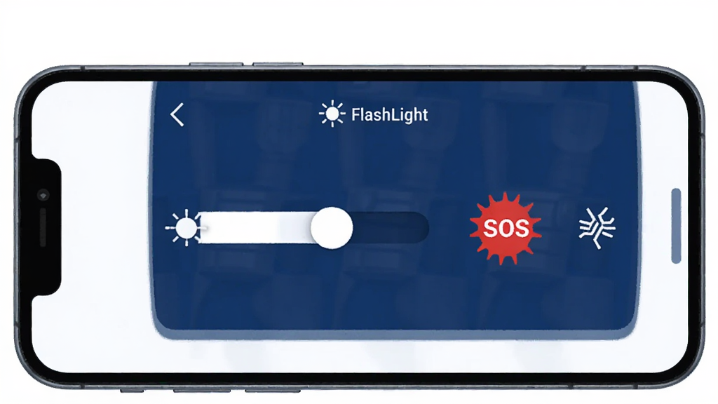 �ֵ�ͲFlashLight ���ܽ���չʾͼ���������ֻ���Ļ��ʾ�ֵ�ͲӦ�ý��棬�����ȵ��ڻ���ӵ͵������У��Ա���SOS��˸ͼ���Ƶ��ͼ�꣬����������ɫ�Ͱ�ɫΪ��ɫ��������������ͼ����Ƽ�Լ�����ʸɾ����޶���Ԫ��